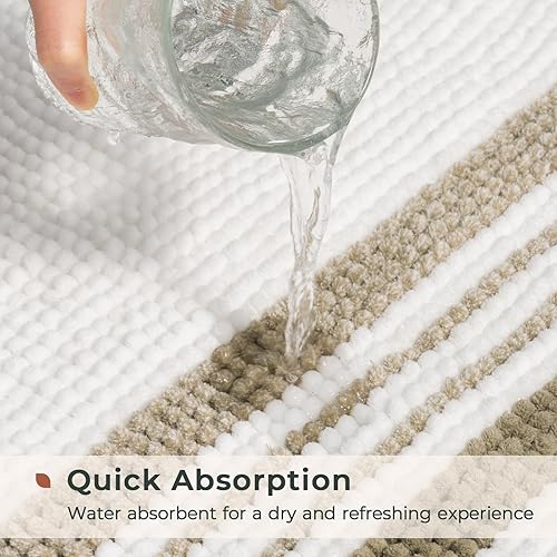 Miniatura 3 de FRESHMINT Juego de 2 alfombras de baño de felpilla a rayas, suaves para el suelo del baño, antideslizantes, lavables, juego de alfombras de baño de