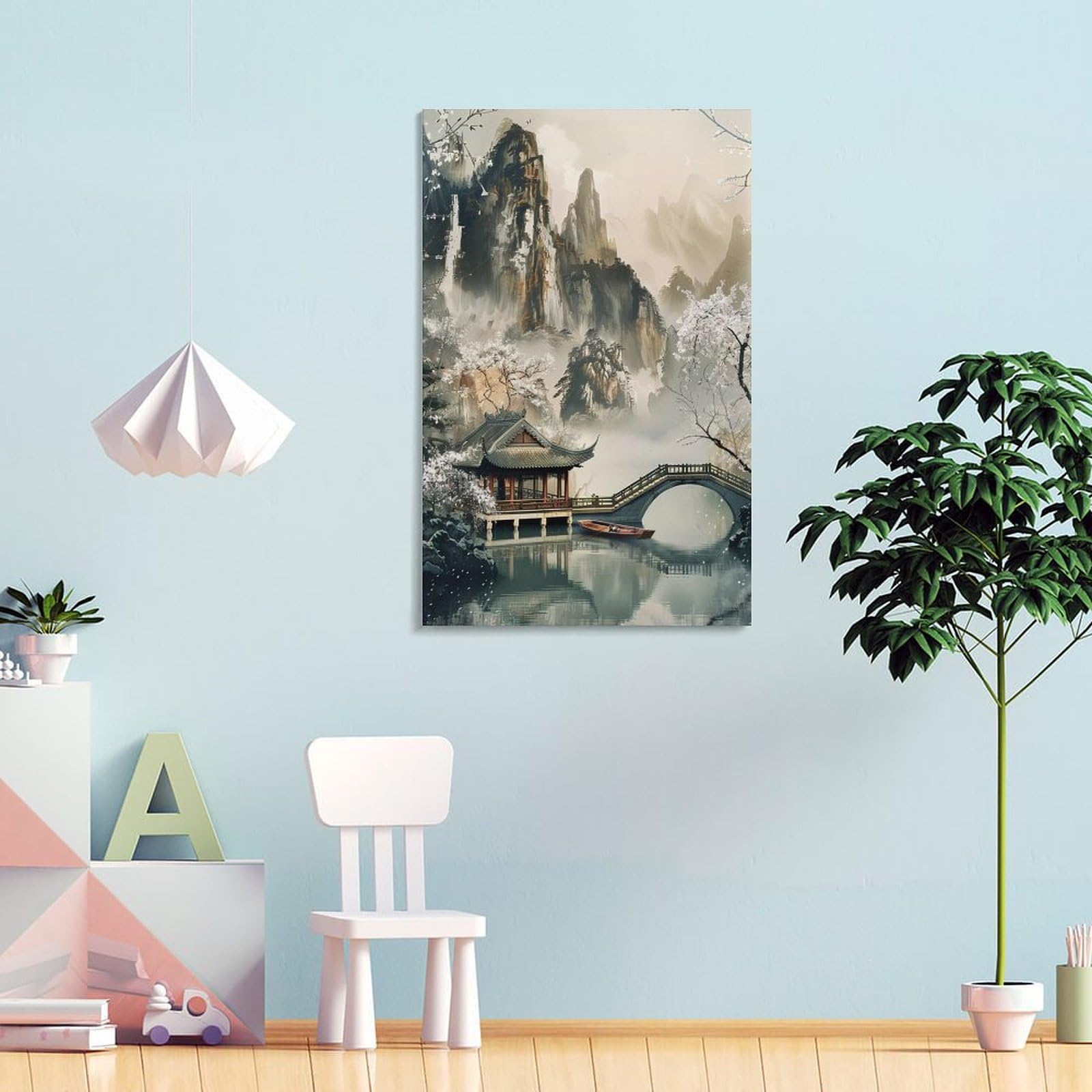 Amazon.co.jp: 絵画 中国風の風景水墨画インテリア 絵画 イラスト