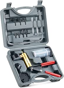 Orion Motor Tech Brake Bleeder Kit with Hand Pump and Pressure Gauge, Hand Vacuum Pump with Brake Bleeder Bottle Adapters Case and Gloves for One Person Brake Fluid Power Steering Fluid Bleeding, Gray