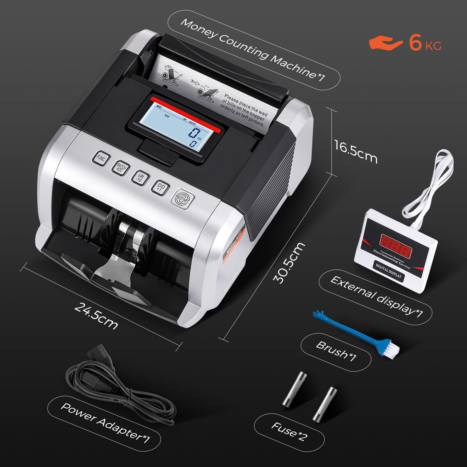 Bonvoisin Conta Banconote, Conteggio di Valore per Banconote Ordinate, Macchina Conta Soldi con Rilevamento di Contraffazione UV/MG/IR, 1000 Pezzi/Min Contabanconote con Display Pieghevole e Ruotabile