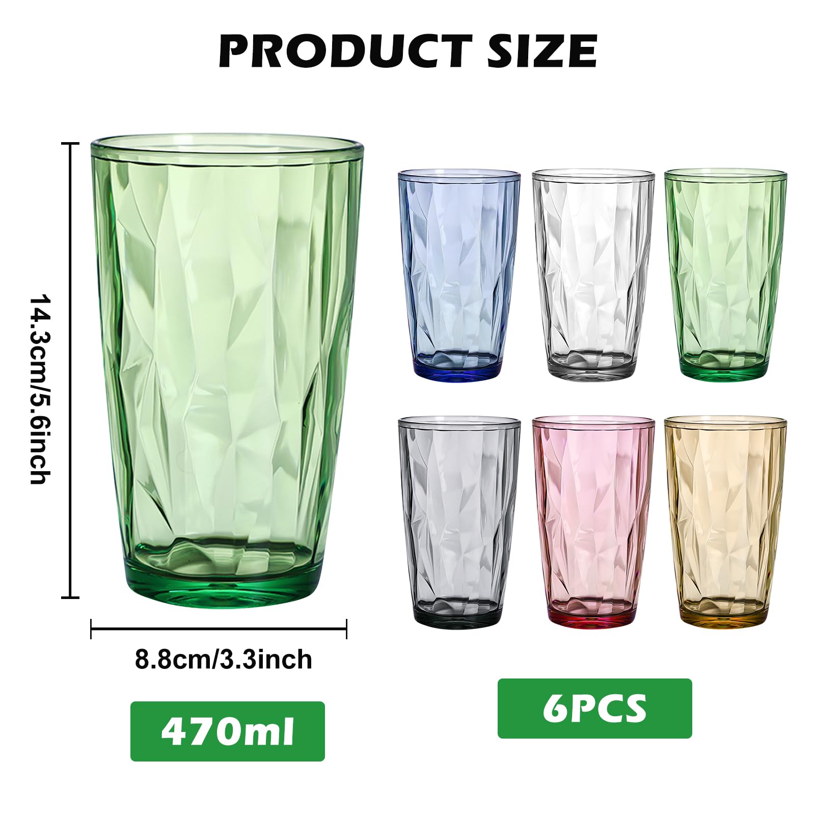 AOOTE Wassergläser Set 6 Stück - 500ml Longdrink Gläser Spülmaschinenfest