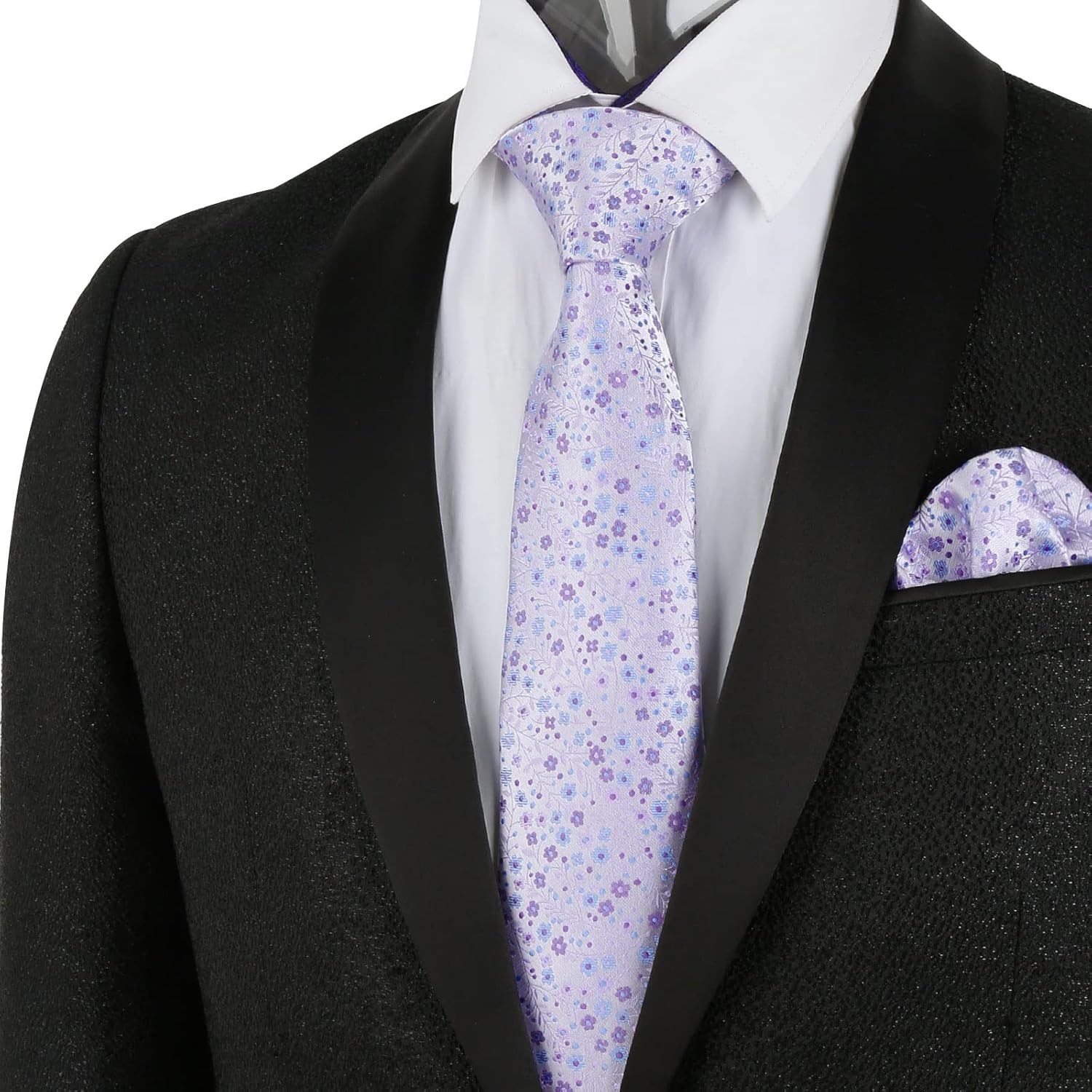 Alizeal Mens 3.15inches Exquisite Floral Tie with Small Flower Printed Pocket Square - Image 5