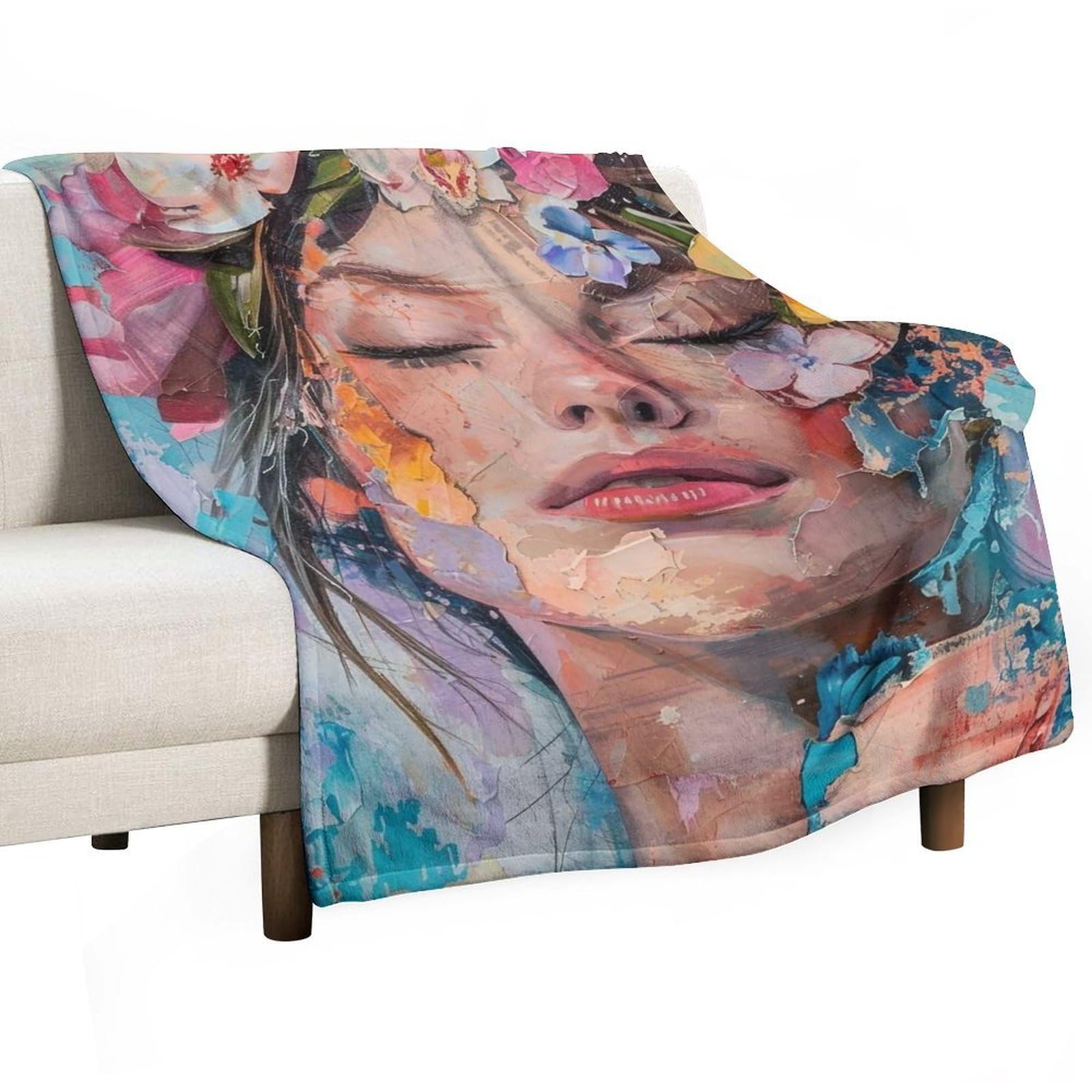 YHGSREUOH Floral Abstract Portrait 04 Flannel Blankets Fleece Soft Throw Lightweight Plush Gifts for Couch, Bed, Cozy Sofa Plush, Chair, Lovers 100x130cm(40x50in)
