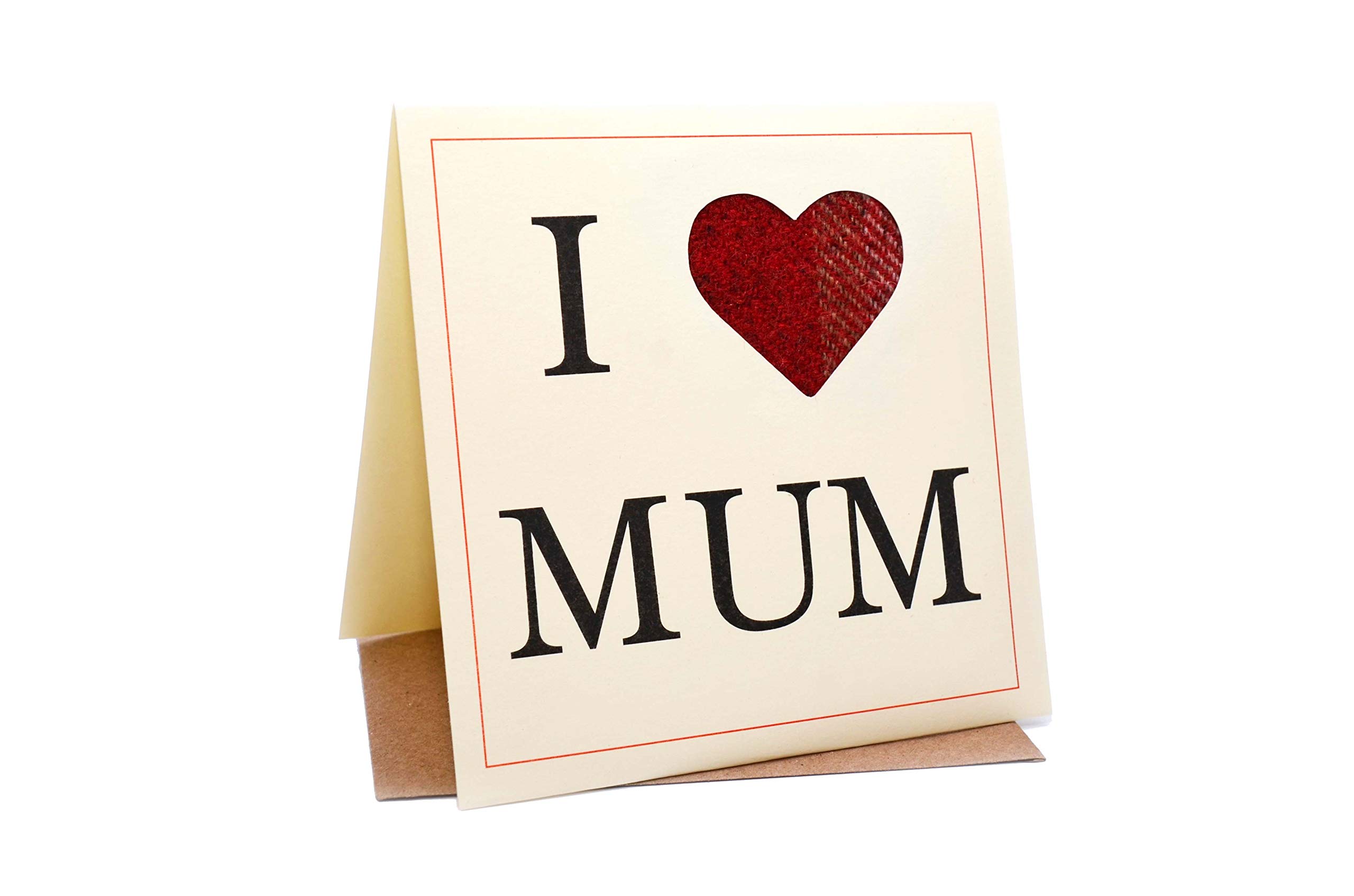 I Heart Mum Tweed Tartan Wool Fabric Silhouette Love Mothers Day Greeting/Birthday/Anniversary/Valentines Card