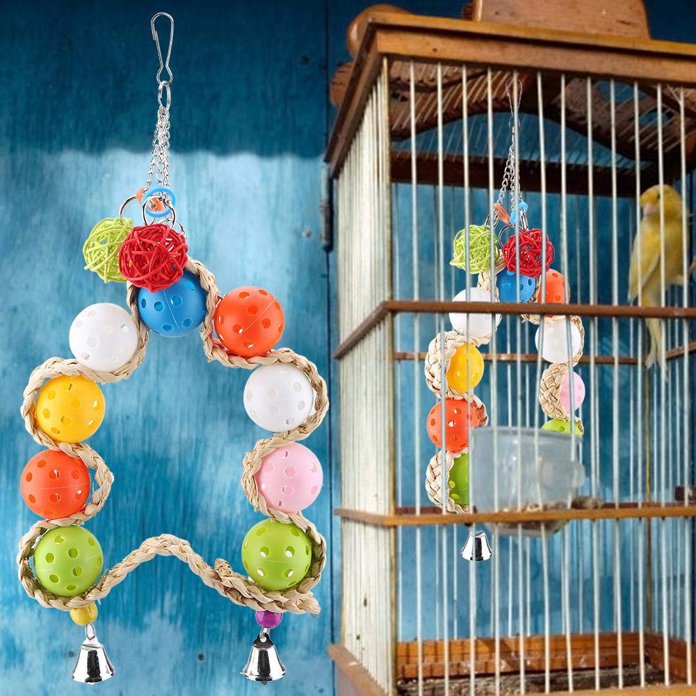Toys Birds Pet Birds Rattan Weave Hanging Swing Nest with 4 Bells Bird