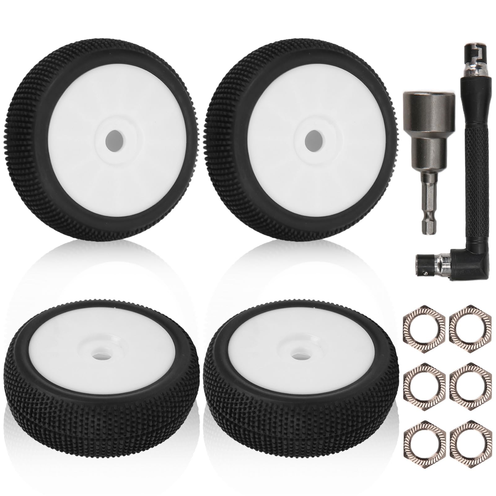 4 RC-Reifen und -Felgen, Gummireifen vorne und hinten mit 17-mm-Sechskantfelgen Radreifen-Zubehör für 1/8 RC-Offroad-Rennwagen-Upgrades (White)