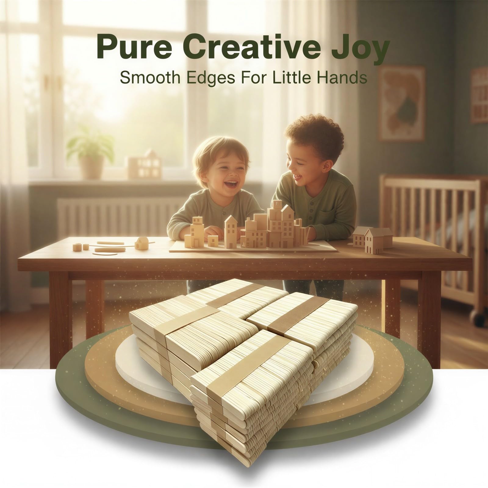 Lot de 1500 bâtons en bois brut - 4 tailles : 6,5 / 9,1 / 11,2 / 15 cm - Bord lisse pour la création de glace pop, bricolage, modélisme, projets d'art domestique et fournitures de salle de classe