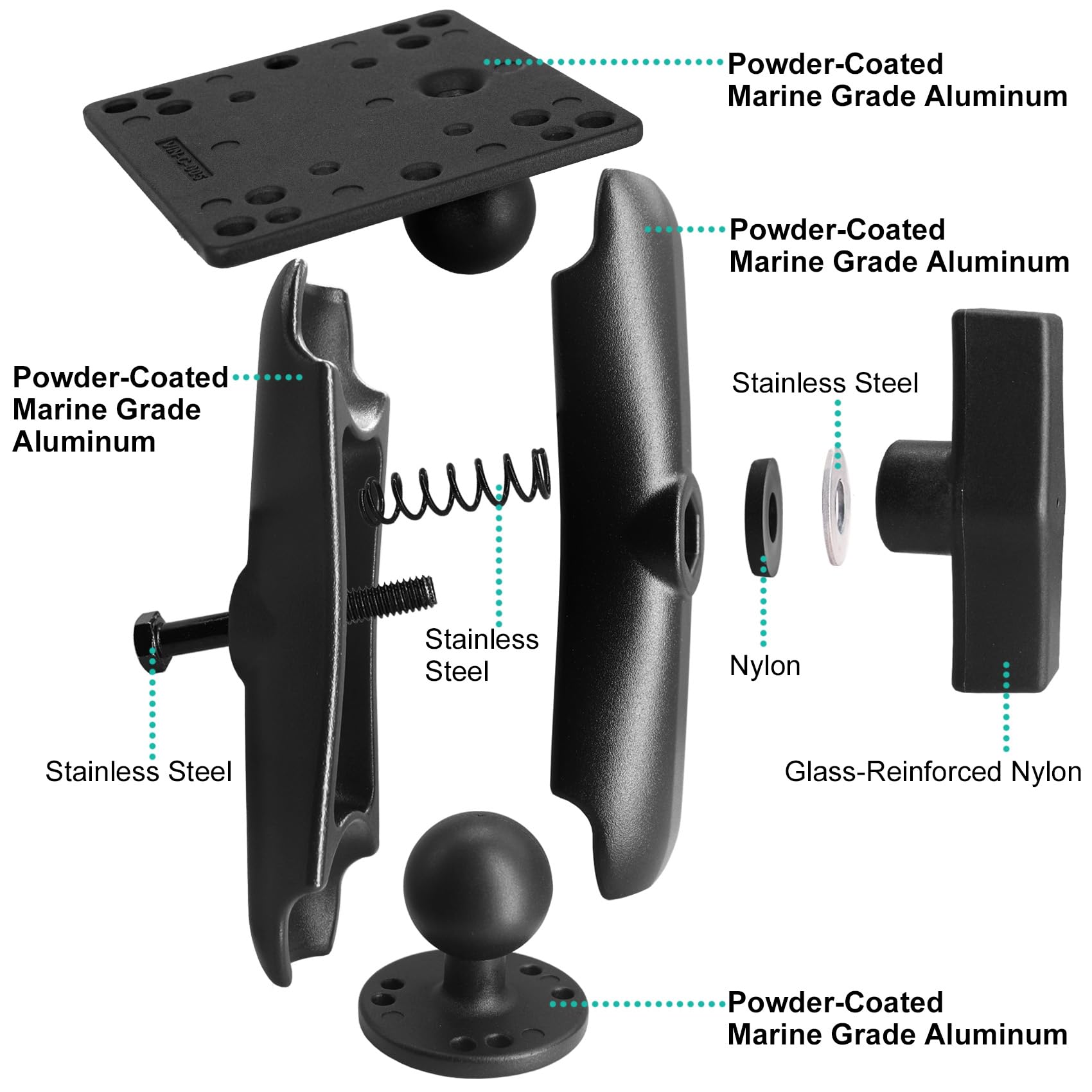 Bras De Connexion Aluminium VESA 100x100 - Base Rotule 38mm, Double Socle, Pour Moniteur Industriel Ou Marin