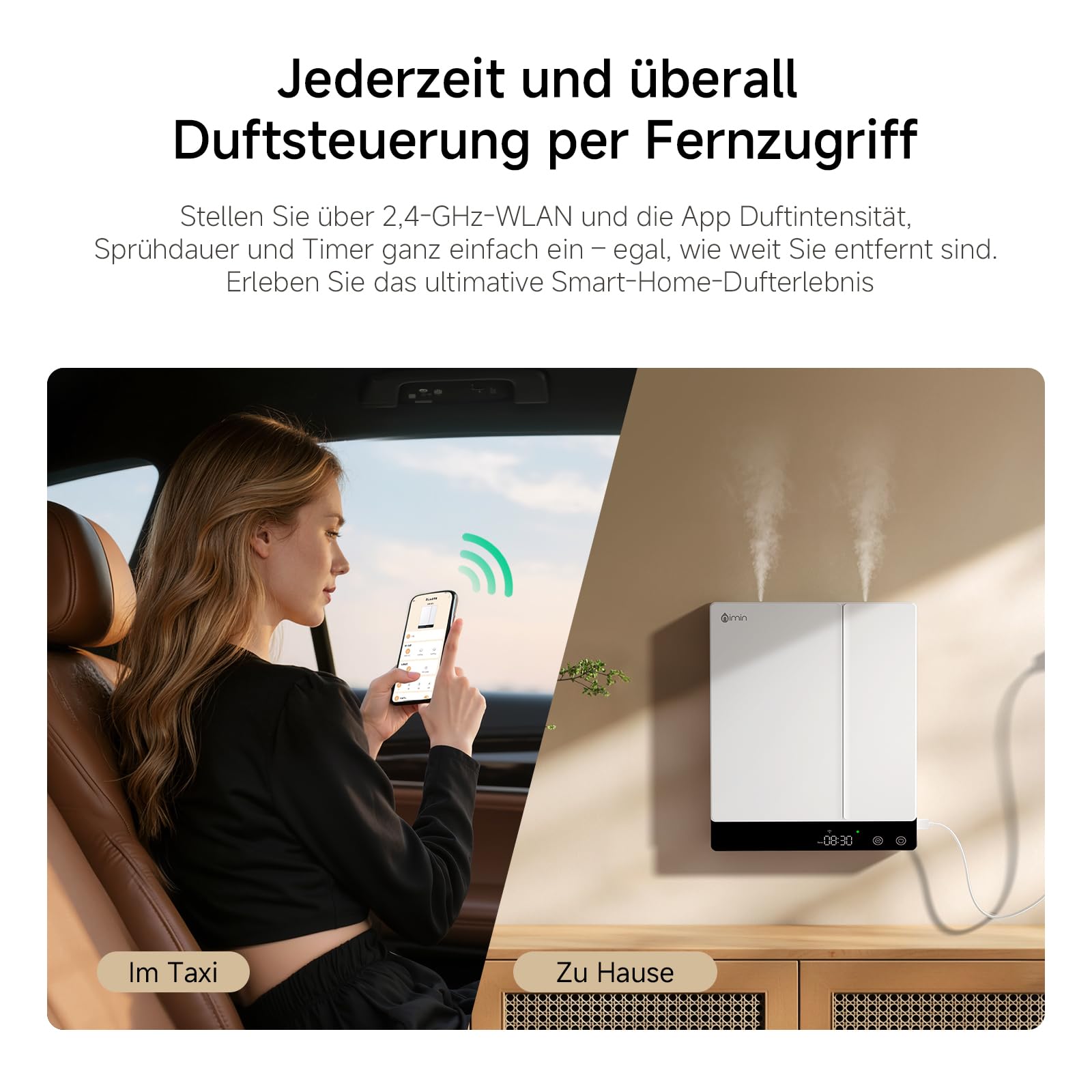 Smart WLAN Aroma Diffuser mit App – ätherische Öle Diffusor, Aromatherapie-Duftöldiffusor, Ultraschallvernebler, Air Diffuser, 2x230ml Doppelkammer-Doppeldüse, Wand/Tisch, Zuhause/Büro/Hotel