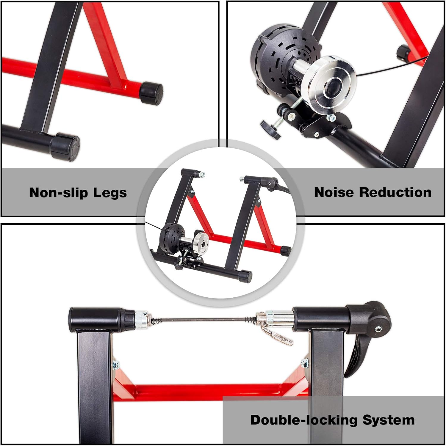 Puluomis Bike Trainer Stand, Foldable Steel Magnetic Exercise Bicycle Trainer Stand with 8 Levels Resistance, Noise Reduction, Red : Sports & Outdoors