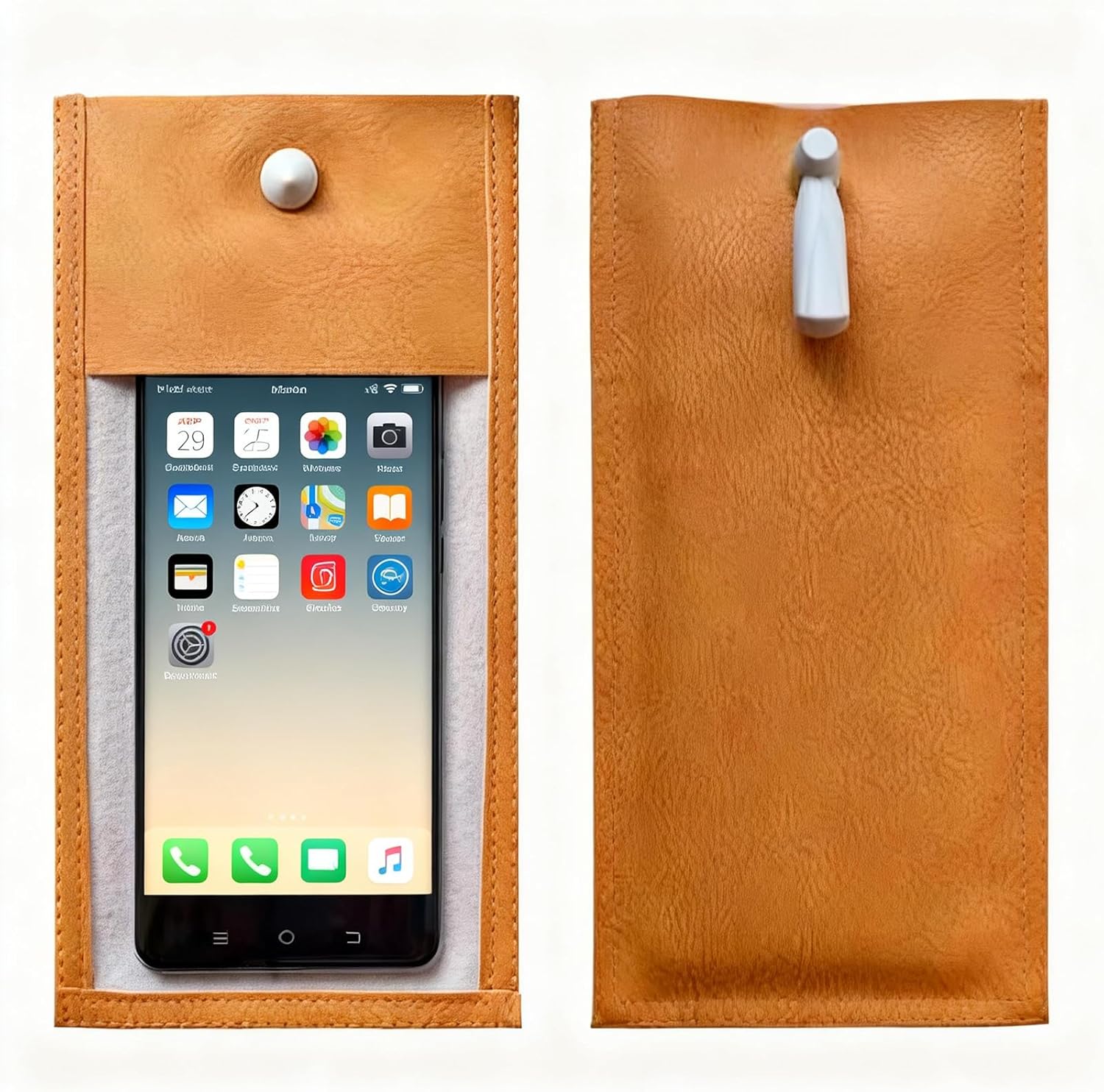 PU Leather Anti Camera Phone Bag 50 Pack - Privacy Phone Pouch Brown Color with Locks and 1 Tool (Fits UP to 6.9")