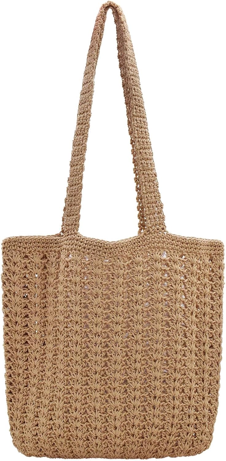 TeeYee Boho Crochet Summer Handbag Handmade Cotton Rope Knit Shoulder Bags for Women Bohemia Tote for Travel