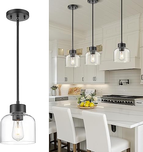 Miniatura 11 de AD-24024-1P-GD - Luces colgantes doradas para isla de cocina, 7 pulgadas con pantalla de vidrio transparente, iluminación colgante de cocina moderna