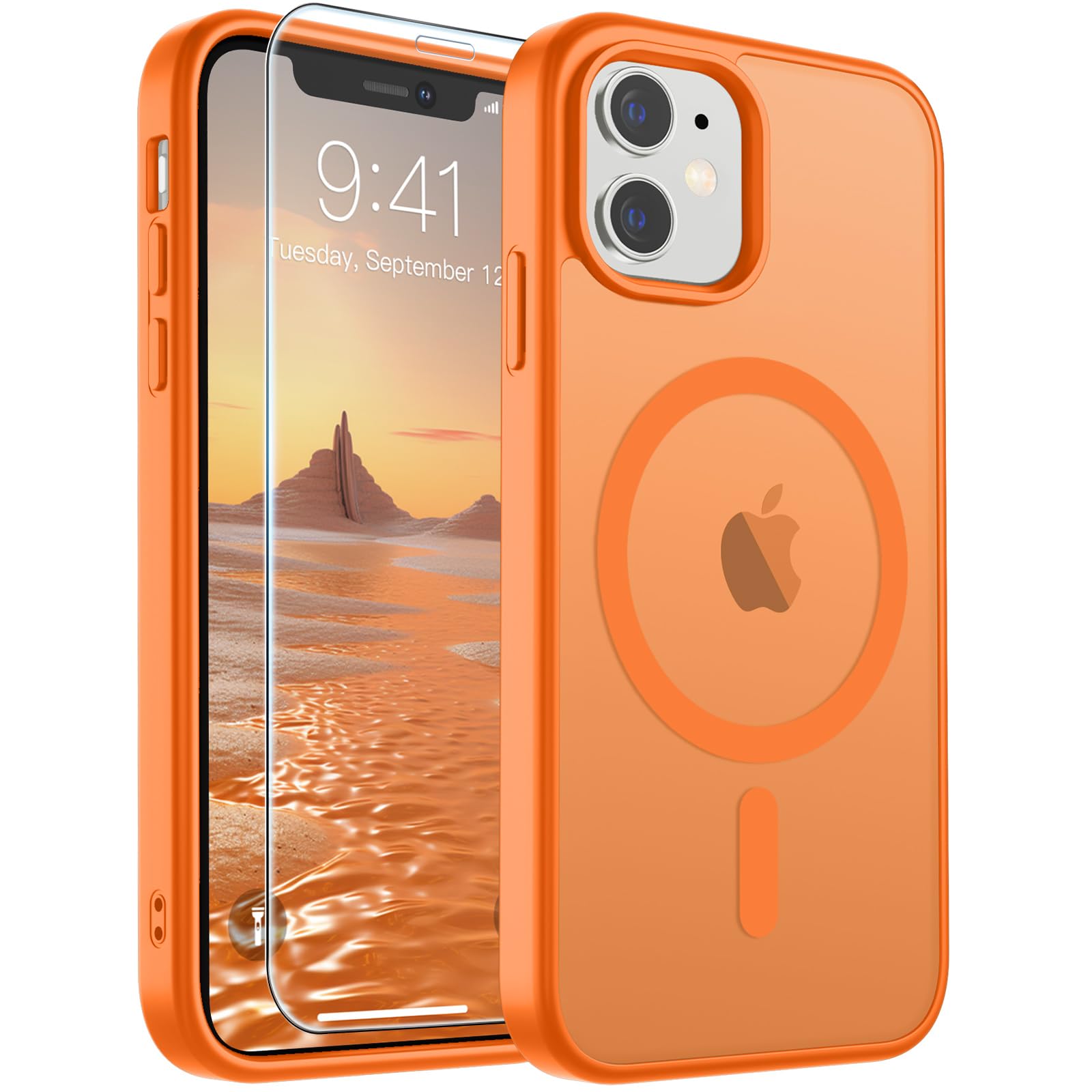 SUPFINE Magnetic for iPhone 11 Phone Case Starry Orange | With Screen Protector, Translucent Matte, Compatible with MagSafe, Military Grade Drop Proof, Rugged Shockproof Protective