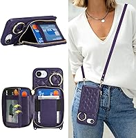 Vista 15 de Funda tipo cartera cruzada para iPhone 16e, piel sintética con cremallera, funda tipo cartera con función atril y ranuras para tarjetas, correa