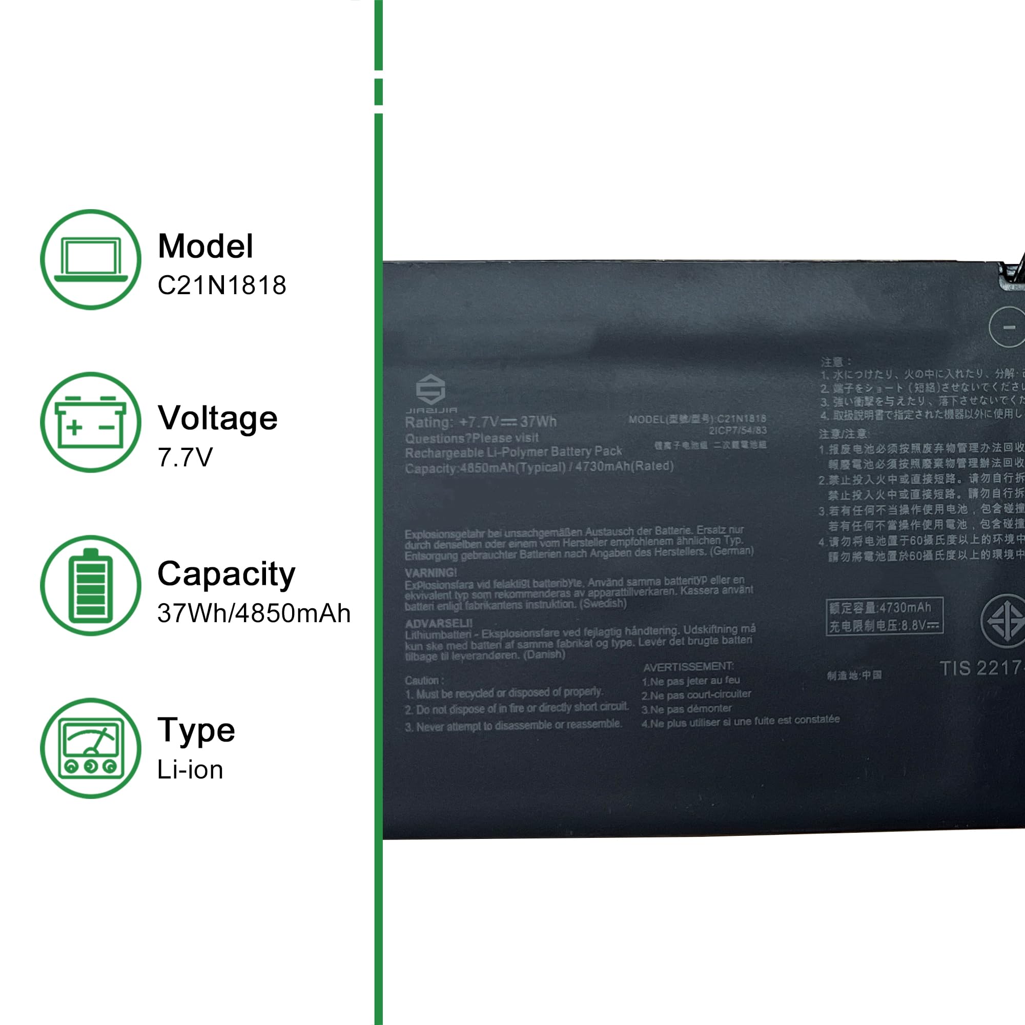 Amazon.com: JIAZIJIA C21N1818 Laptop Battery Replacement for Asus