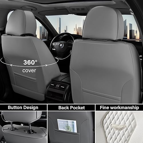 Miniatura 5 de Coverado Juego completo de fundas de asiento de cuero, fundas de asiento universales de 5 asientos para automóviles, cojines de asiento de cuero