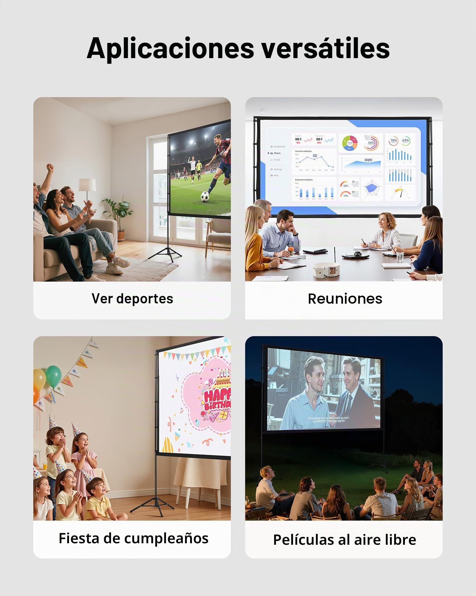 VEVOR Pantalla de Proyector con 2 Trípodes, Pantalla de Proyección Portátil Antiarruga de 254 cm con Ángulo Amplio de 160° y Bolsa de Transporte 16:9 4K HD para Presentaciones de Cine en Casa