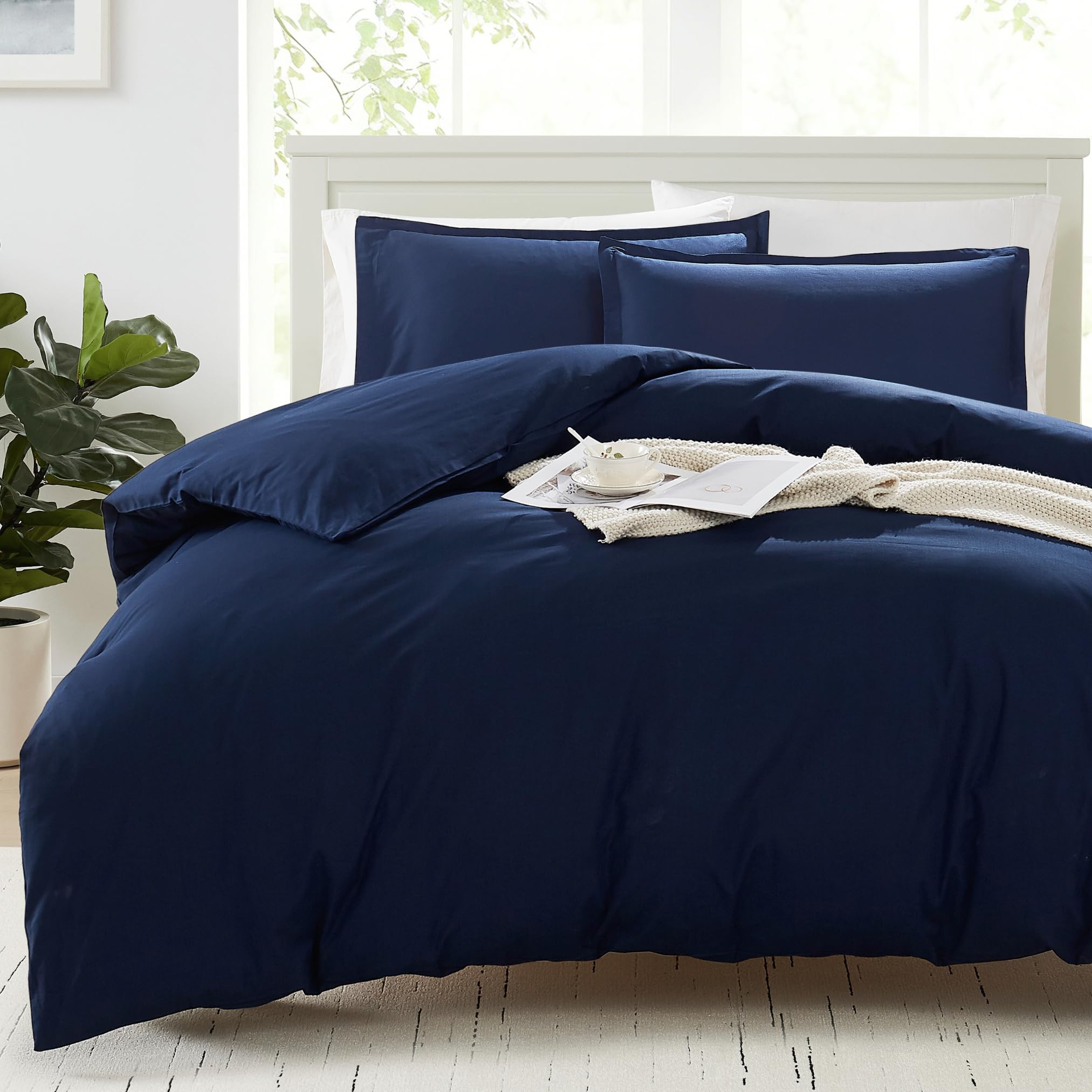 LANE LINEN Super King Size Organic Cotton Duvet Cover Set - 3-Piece Sustainable and Luxurious Bedding, Includes 1 Duvet Cover 260 x 220 cm and 2 Pillow Shams - Comforter Not Included - Navy — image 1