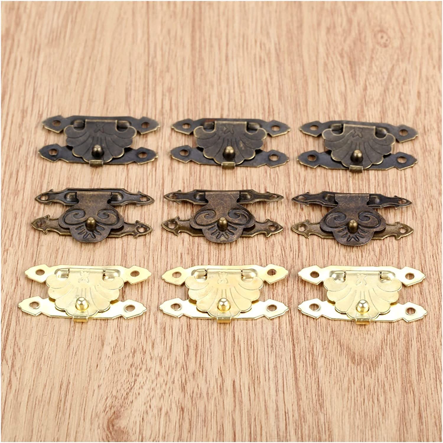 Hebilla de bloqueo segura, cierre de ojo de gancho con hebilla de cierre retro antiguo, 10 piezas de latón/oro hebilla de candado de madera caja de regalo de joyería decoración cierre de hebilla muebl