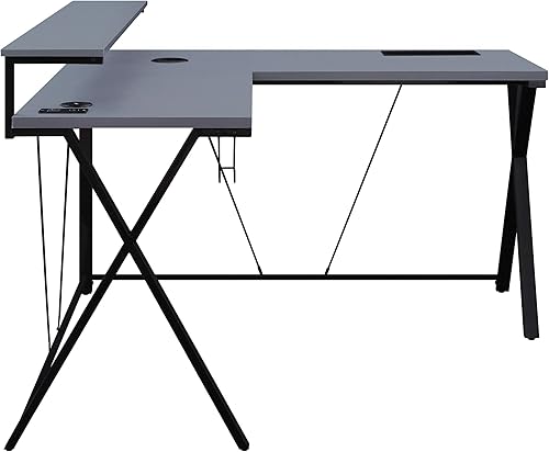 Miniatura 4 de OSP Home Furnishings Checkpoint Battlestation - Escritorio para juegos en forma de L con luces LED RGB, color negro