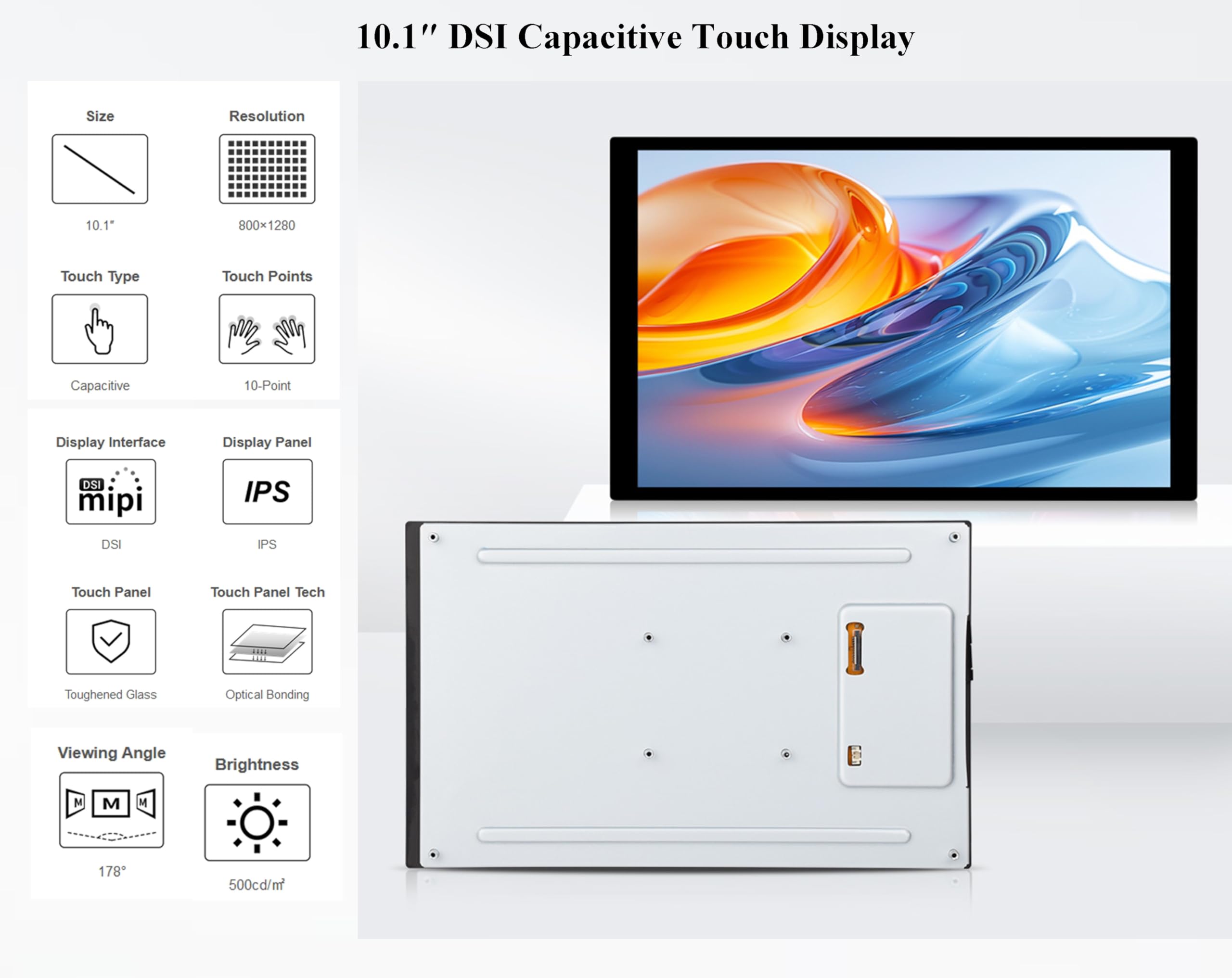 10.1’’ DSI LCD,10-Point Capacitive Touch Screen,800x1280 IPS Display Panel