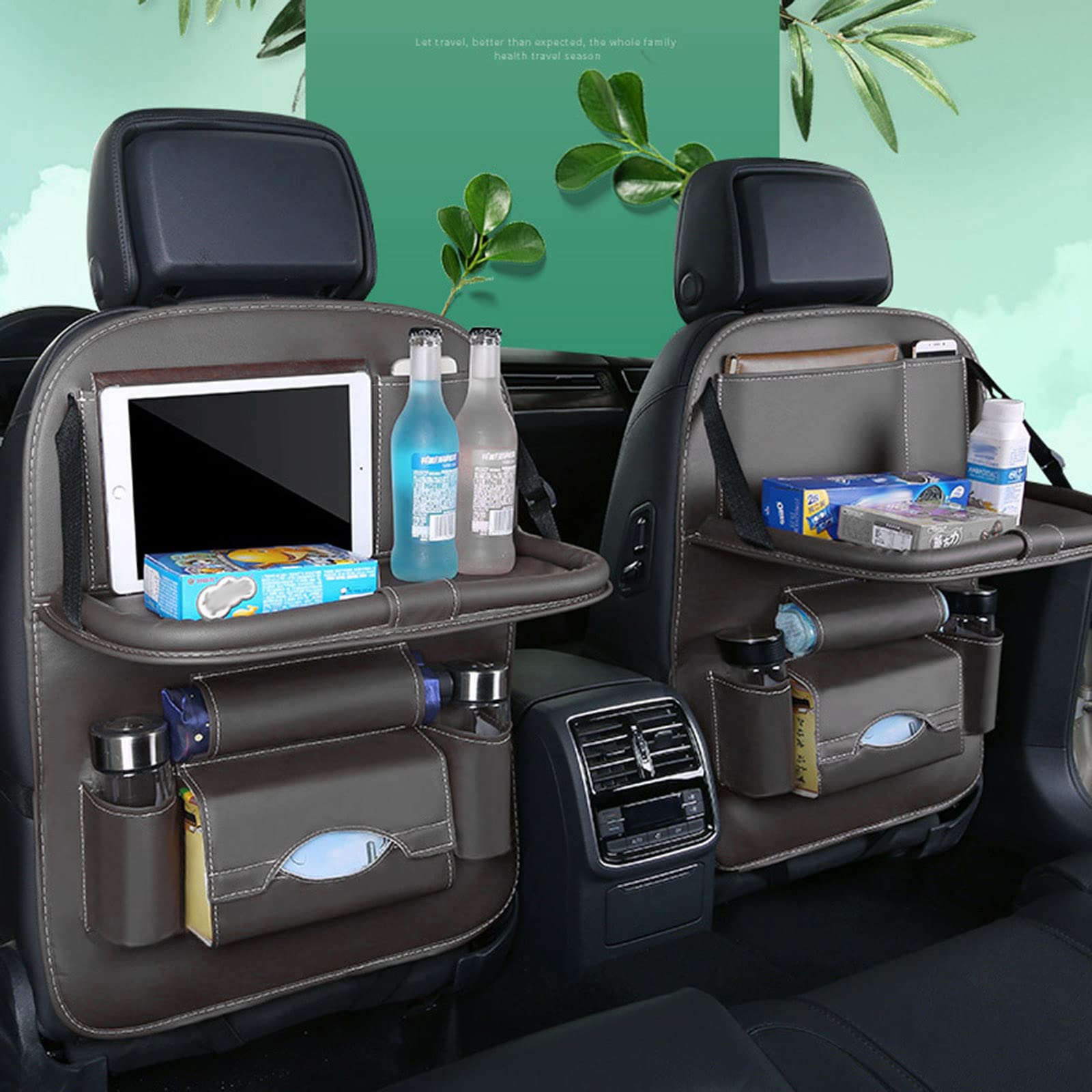Organizer voor autostoelrugleuning met opvouwbaar tafelblad PU lederen opbergorganisator met zakken Kick Matten stoelinterieuraccessoires Organizer voor autostoelrugleuning met opvouwbaar tafelblad PU lederen opbergorganisator met zakken Kick Matten stoelinterieuraccessoires