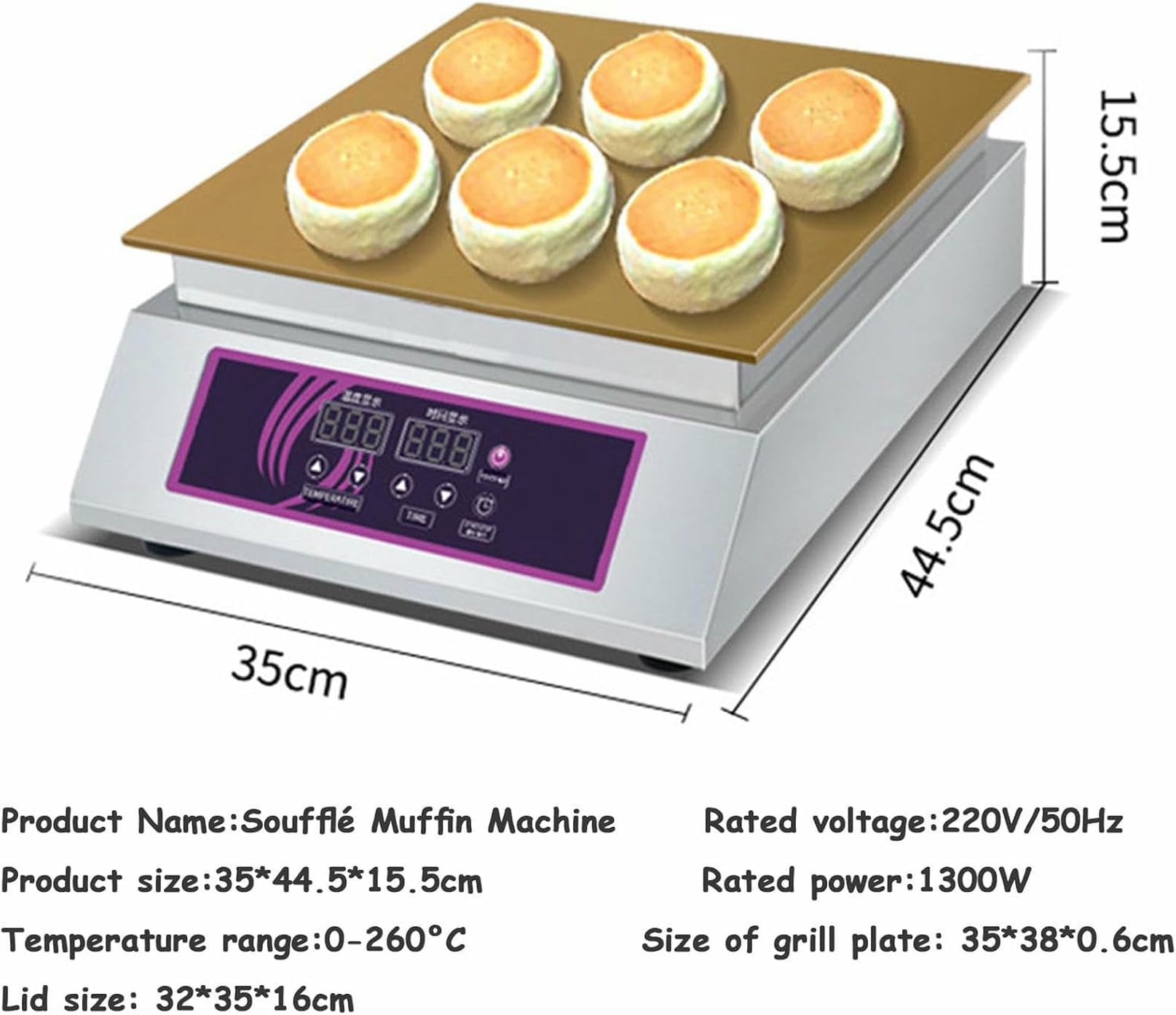 Máquina eléctrica para Hacer soufflé, máquina Comercial para Hacer soufflé de panqueques Dorayaki, con Cubierta de Acero Inoxidable, para restaurantes, panaderías, Tiendas de postres