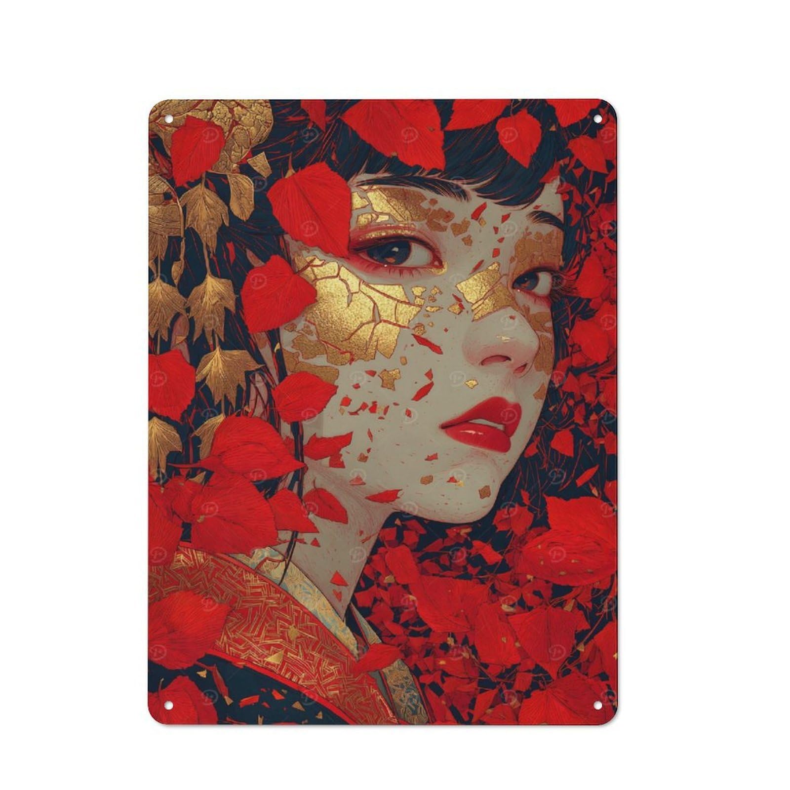 Junmoney Style-5 Kintsugi Woman Portrait Retro Metal Wall Sign 40X30cm For Living Room Or Hallway, For Collectors Decorating Living Rooms And Hallways