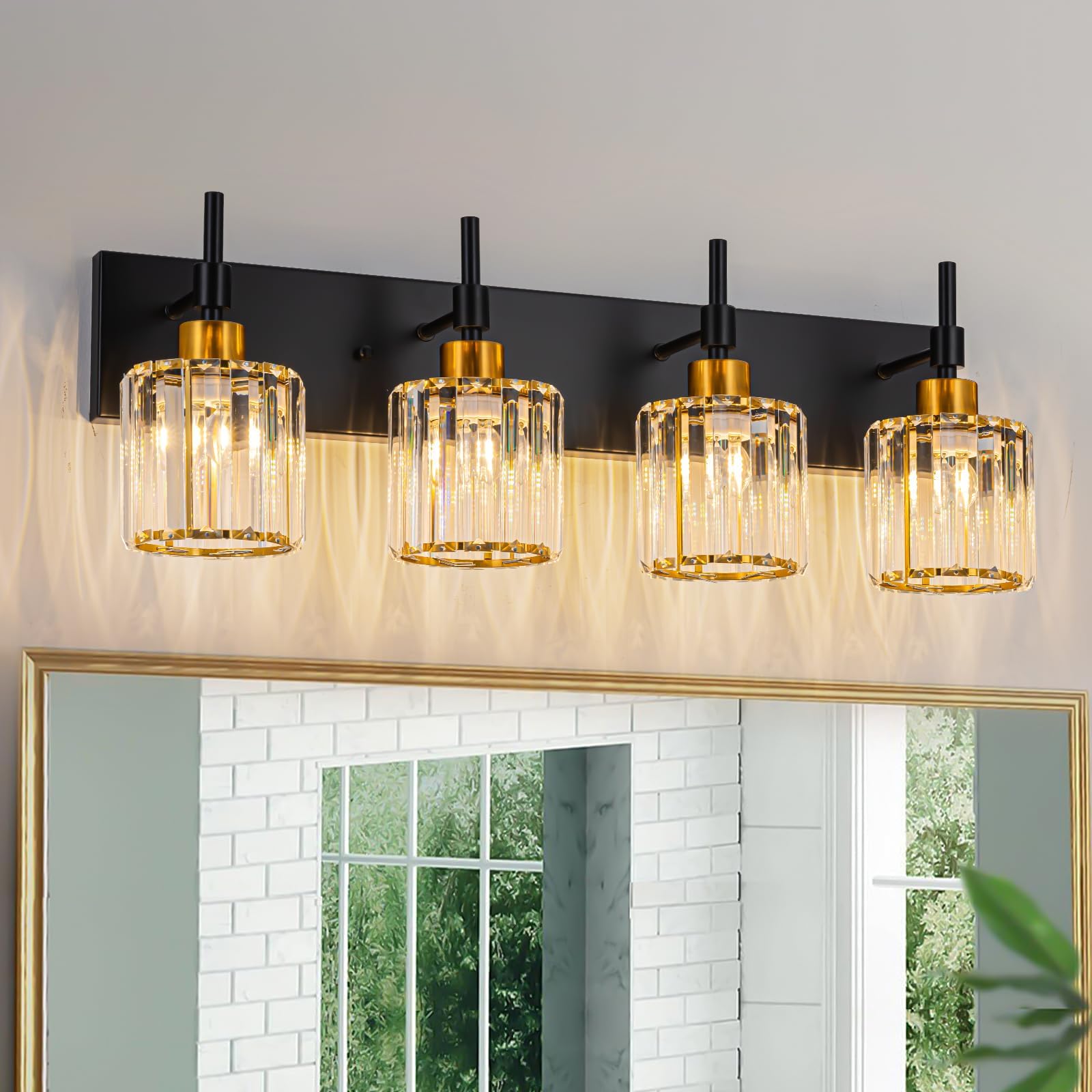 Kunlinzhu Black and Gold Vanity Lights for Bathroom,Modern Crystal 4 ...