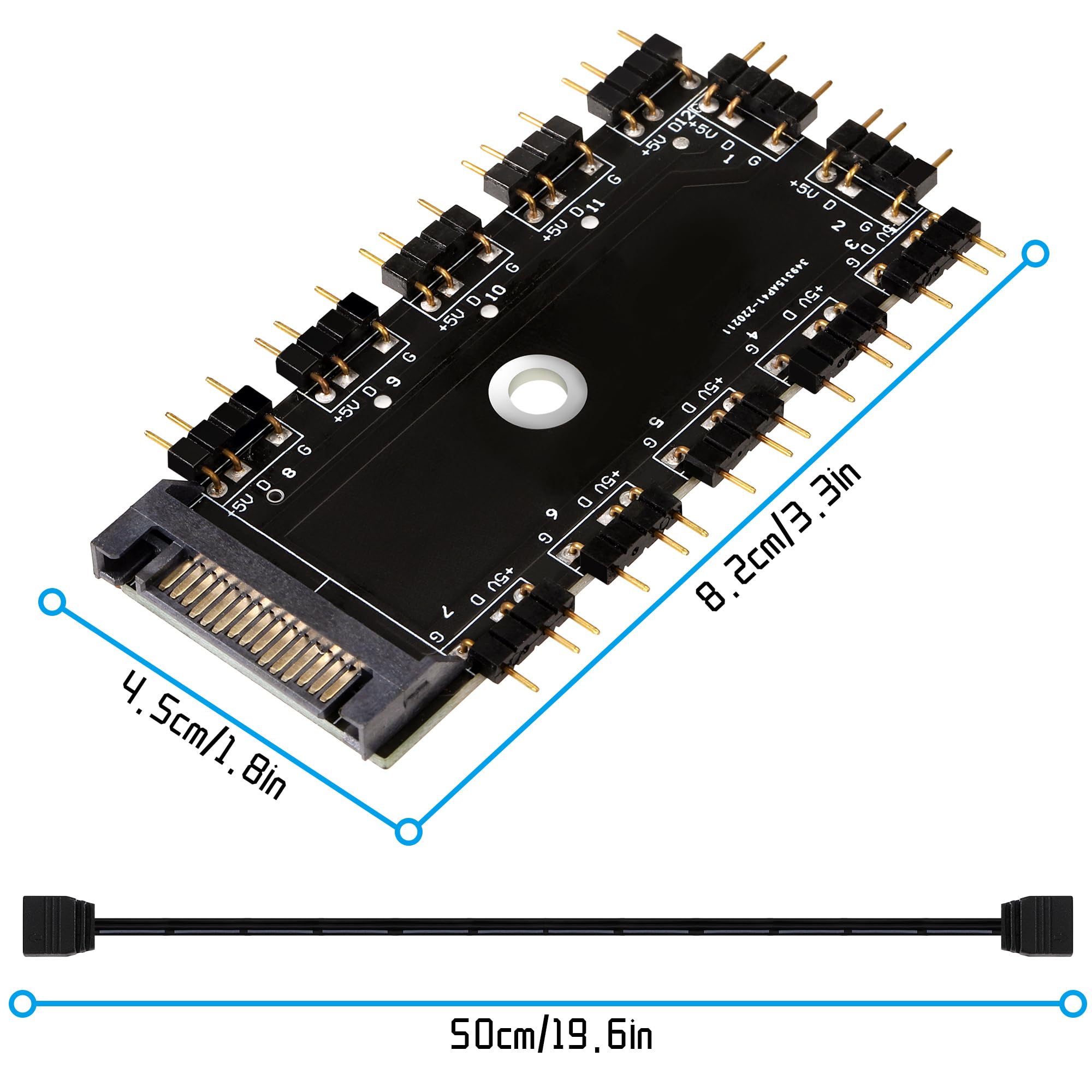 Hub Argb 5V 3Pin RGB LED Splitter Fan Hub da 1 a 11 Porte con Porta SATA per Computer PWM Fan