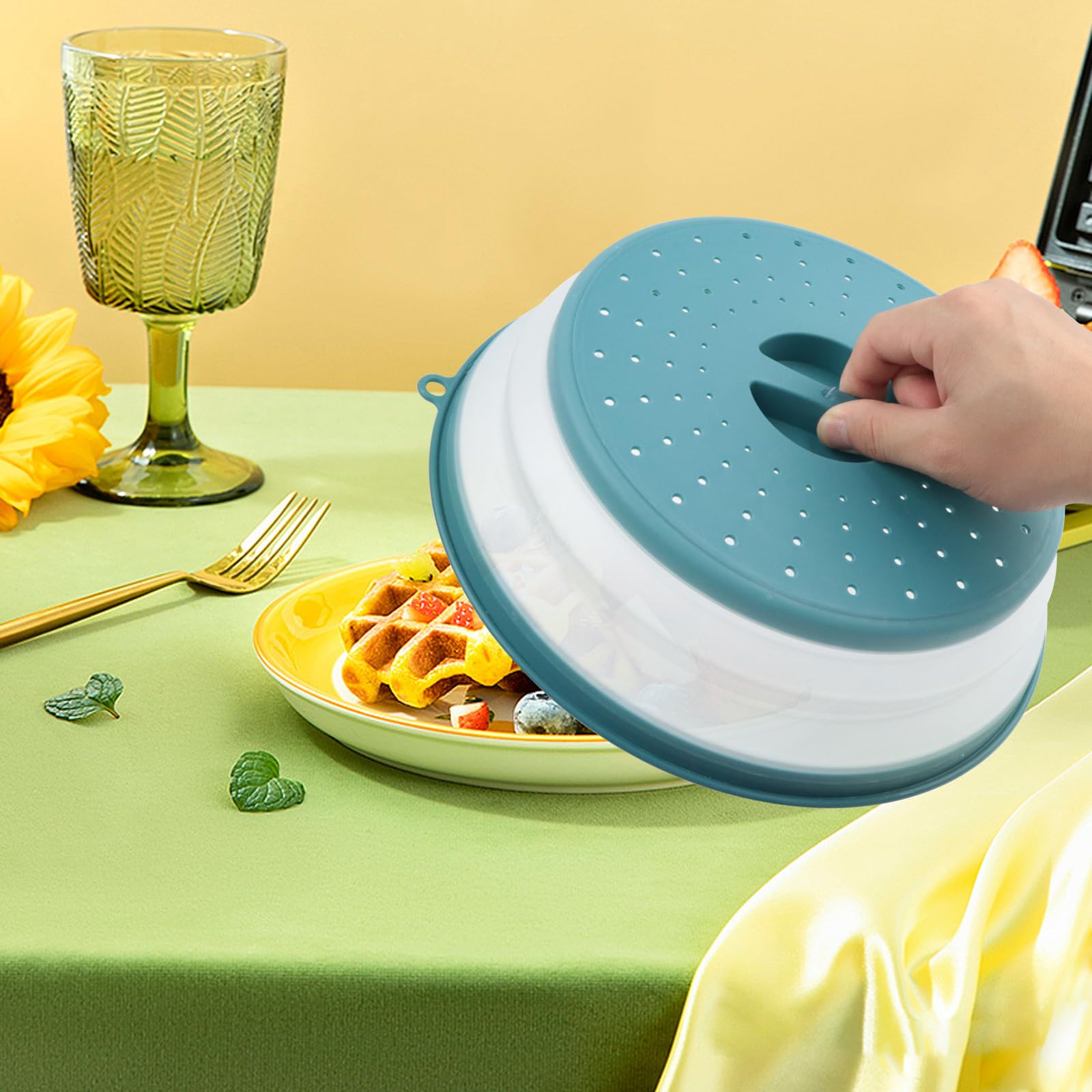 2 piezas de tapas para microondas plegables - 26,5 cm de protección contra salpicaduras con ganchos y rejilla de ventilación - Resistente al calor - Ahorro de espacio para microondas, frutas, verduras