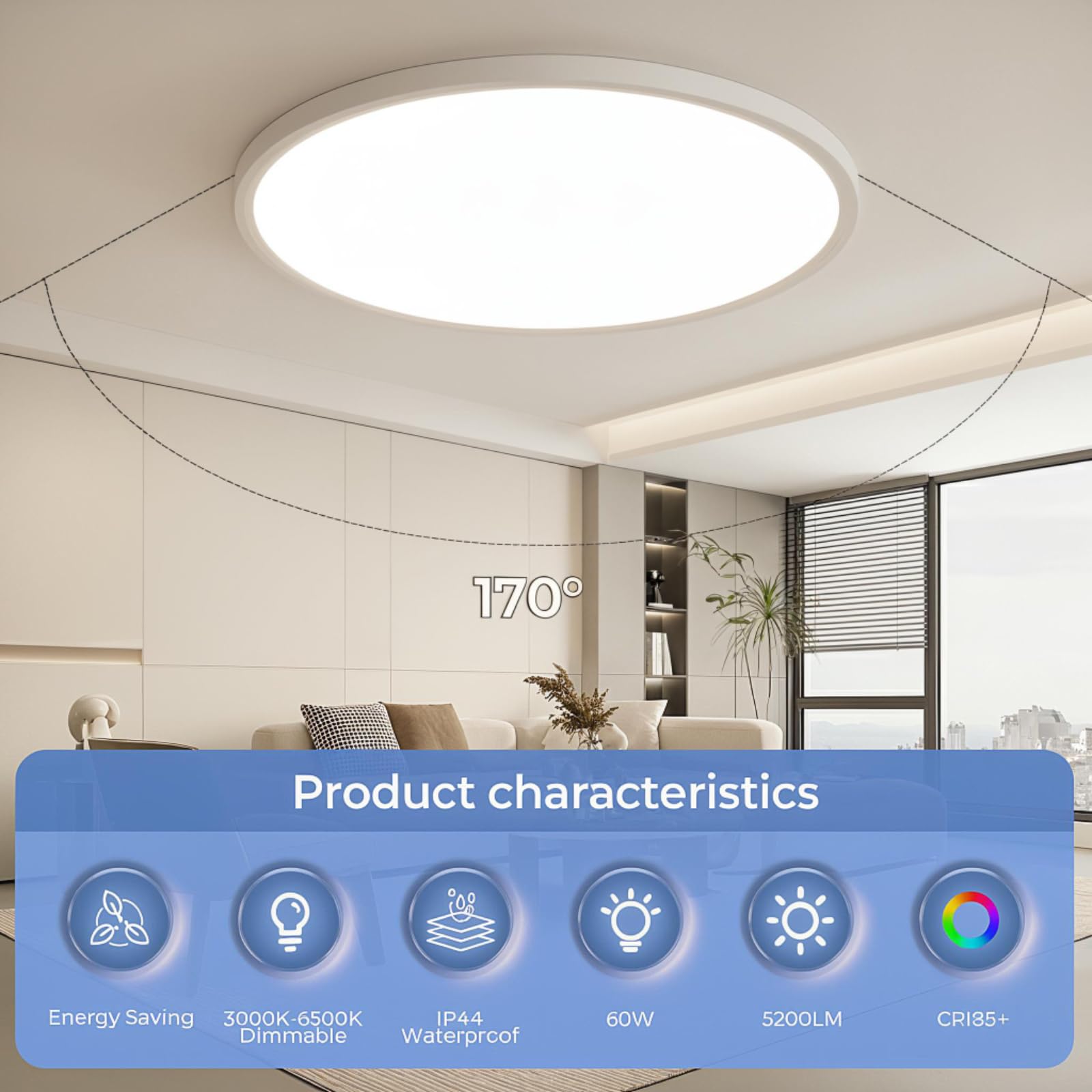 EASY EAGLE Plafoniera LED Soffitto Dimmerabile 3000K-6500K, 60CM 60W Bianco | Rotondo Lampada con Telecomando, Lampadario LED Moderna per Soggiorno, Camera da letto, Cucina, Bagno, Ufficio