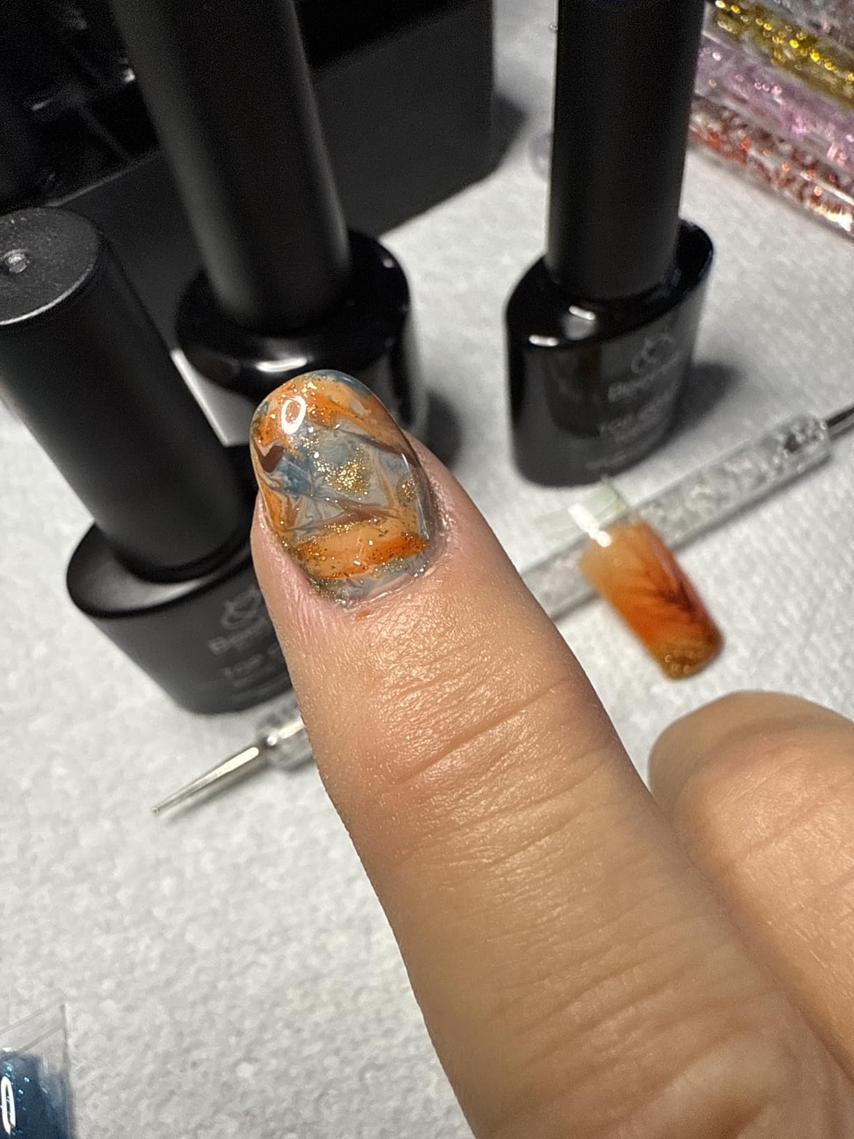 Gelab cosmetics LLC Beetles Blooming Gel & Base Top Coat Set, 3PCS 15ML Shine Finish Long Lasting No Wipe Top Coat Gel Nail Polish Base Spreading Marble Effect Soak off UV LED Nail Art