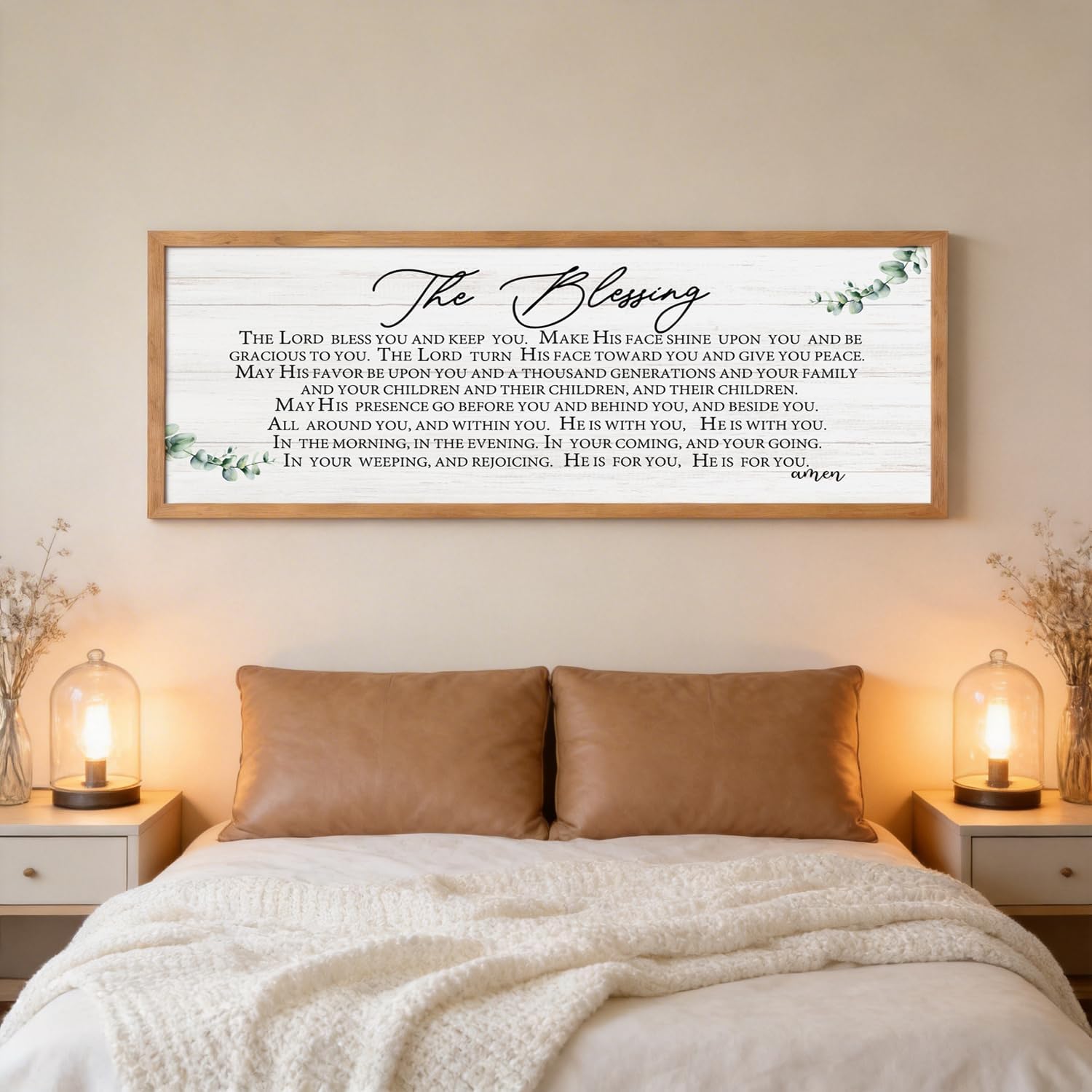 The Blessing Christian Wall Art, 40x15 Inch Framed The Lord Bless You And Keep You Bible Verse Wall Decor, Large Religious Scripture Quotes Sign, Inspirational Home Decor Gift, Natural