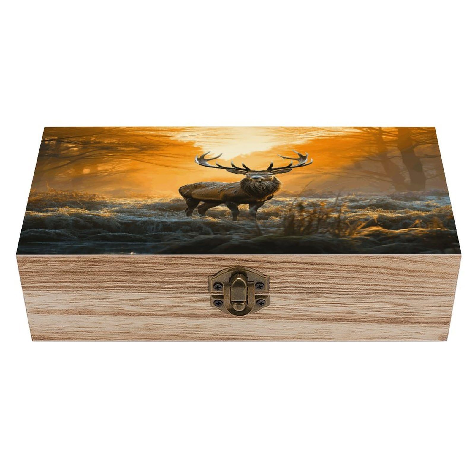 VstaDank Deer in Forest Wooden Storage Box Wooden Keepsake Box with Hinged Lid Exquisite Solid Wood Decorative Jewelry Case Memory Box for Jewelry Photos Letters Crafts Trinkets