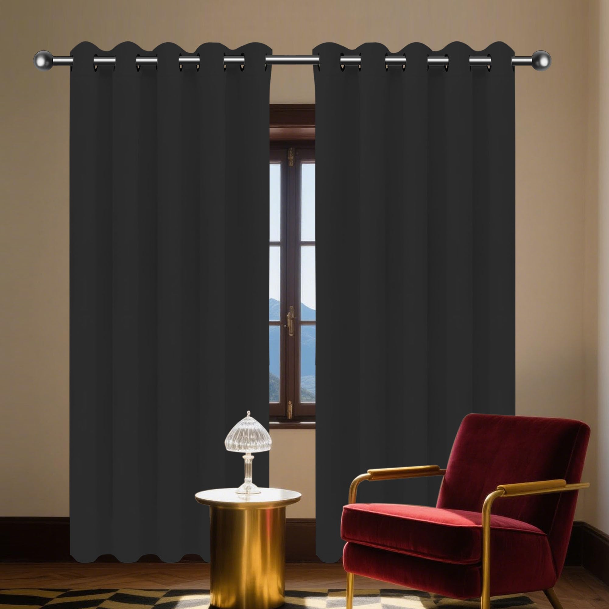 Rideau isolant thermique anti froid et occultant noir 130x235 pour la chambre