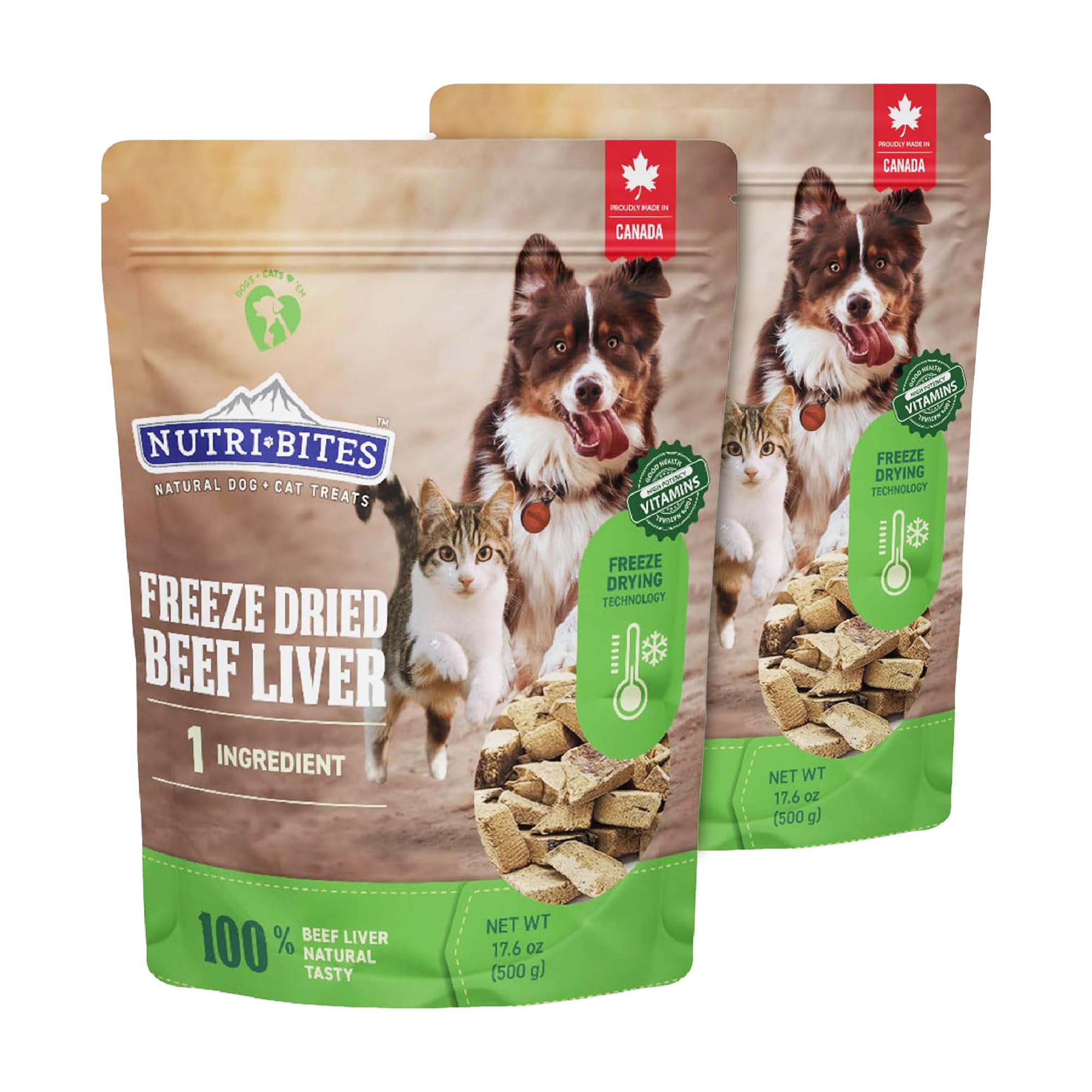 Nutri Bites Freeze Dried Beef Liver Dog &amp; Cat Treats, Single Ingredient (2-Pack)