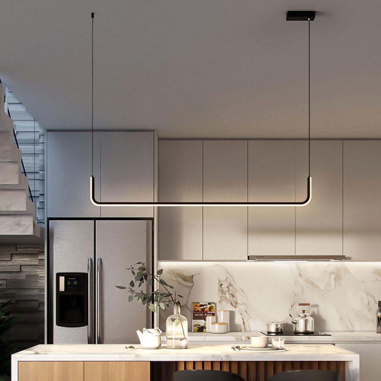 Plafoniera Lampadario lineare Lungo Striscia Lampada a Sospensione a LED Plafoniera Industriale per Tavolo da Pranzo Isola della Cucina Sala da Pranzo Bar Soggiorno Lampada a Sospensione (Colore: