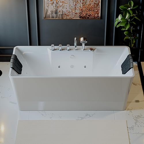 Miniatura 4 de Empava Bañera de hidromasaje independiente de 67 pulgadas con 8 chorros de lujo de acrílico para masaje, bañera de doble extremo, color blanco