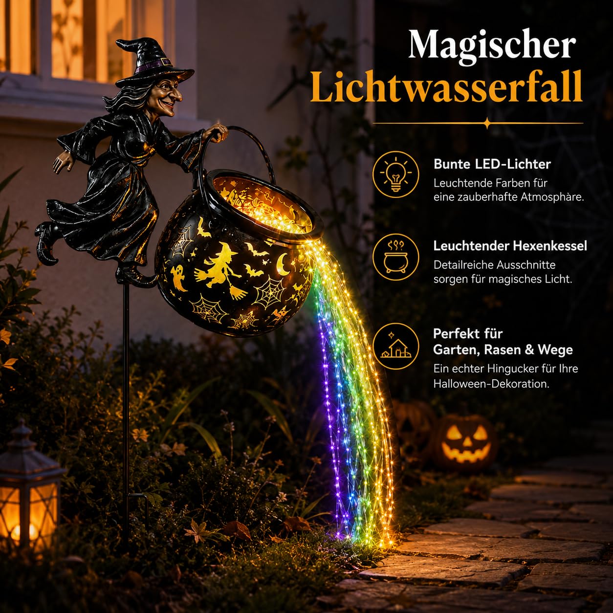 Leuchtender Halloween-Hexenkessel mit Hexe，1 Pc