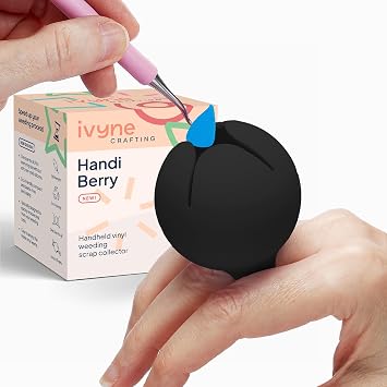 iVyne Handi Berry - Vinyl Weeding Scrap Collector, Portable Handheld Scrap Collector Ring, Weeding Tools for Vinyl Heat Transfer, HTV Crafting & Adhesive Paper Sheets Holder, Black
