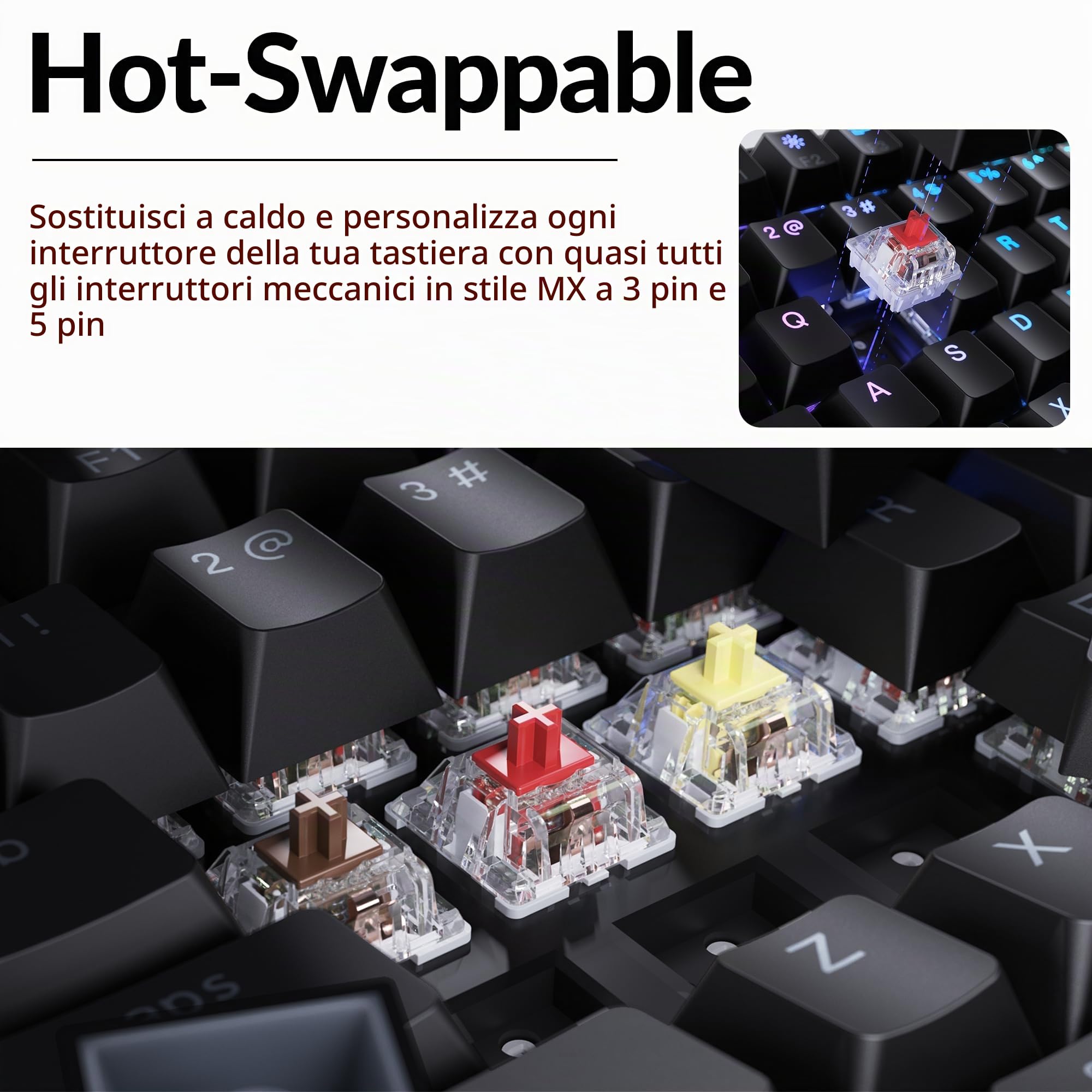 Keychron C3 Pro TKL - Tastiera meccanica cablata all'80%, frequenza di polling 8K, programmabile QMK/VIA, sostituibile a caldo, tasti retroilluminati RGB, switch Super Banana, per Windows/Mac