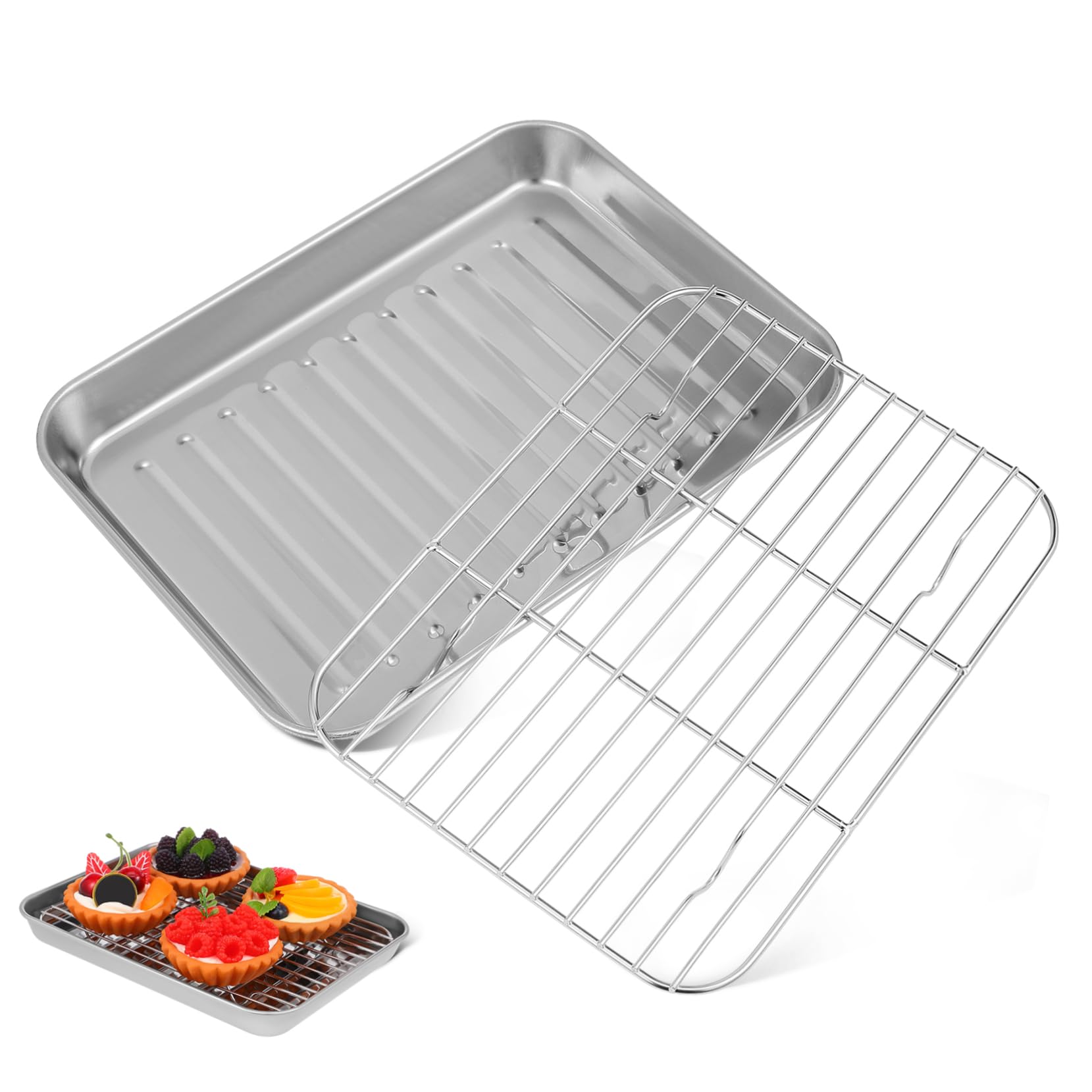 Hemobllo 2Sets Stainless Steel Baking Sheet with Wire Rack Baking Tray for Oven and Grill Non Stick Surface Capacity for Roasting Meats and Baking Cookies