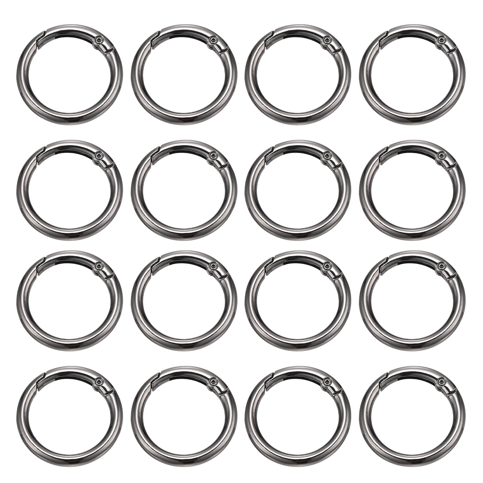 PATIKIL 16 Pcs Metal Spring O Rings, 1.3"/32.5mm Trigger Spring O Ring Round Clips Snap Hooks Rack Plating for Keyring Buckle Keychains Bag Charm Purse Handbag Strap DIY Craft, Dark Gray