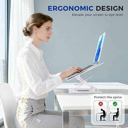 Miniatura 3 de Soporte ajustable para computadora portátil Soporte para computadora portátil plegable para escritorio (blanco)