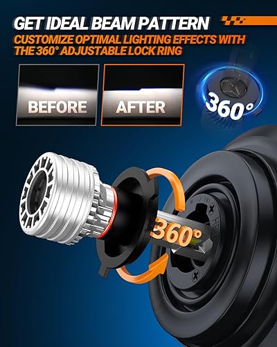 Miniatura 6 de SEALIGHT Bombillas X4I H49003HB2, bombillas H4 de doble haz con anillo de bloqueo ajustable, ventilador de refrigeración, fácil instalación 34000