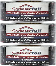 Kit 3 Manta Asfáltica Adesiva Multiuso Metalizada 5cmx10m Auto Colante Vedação para Telhados Calhas Rufos Alta Resistência e Durabilidade Vazamentos Vedação Refletiva Aluminizada