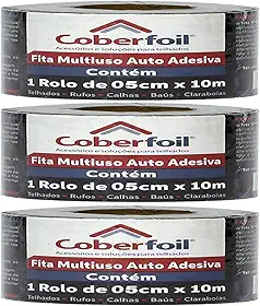 3 Fitas Asfálticas Metalizadas Coberfoil – Isolamento Antirruído e Vedação Interna para Baús de Caminhão, Vans e Motorhomes – 5cm x 10m