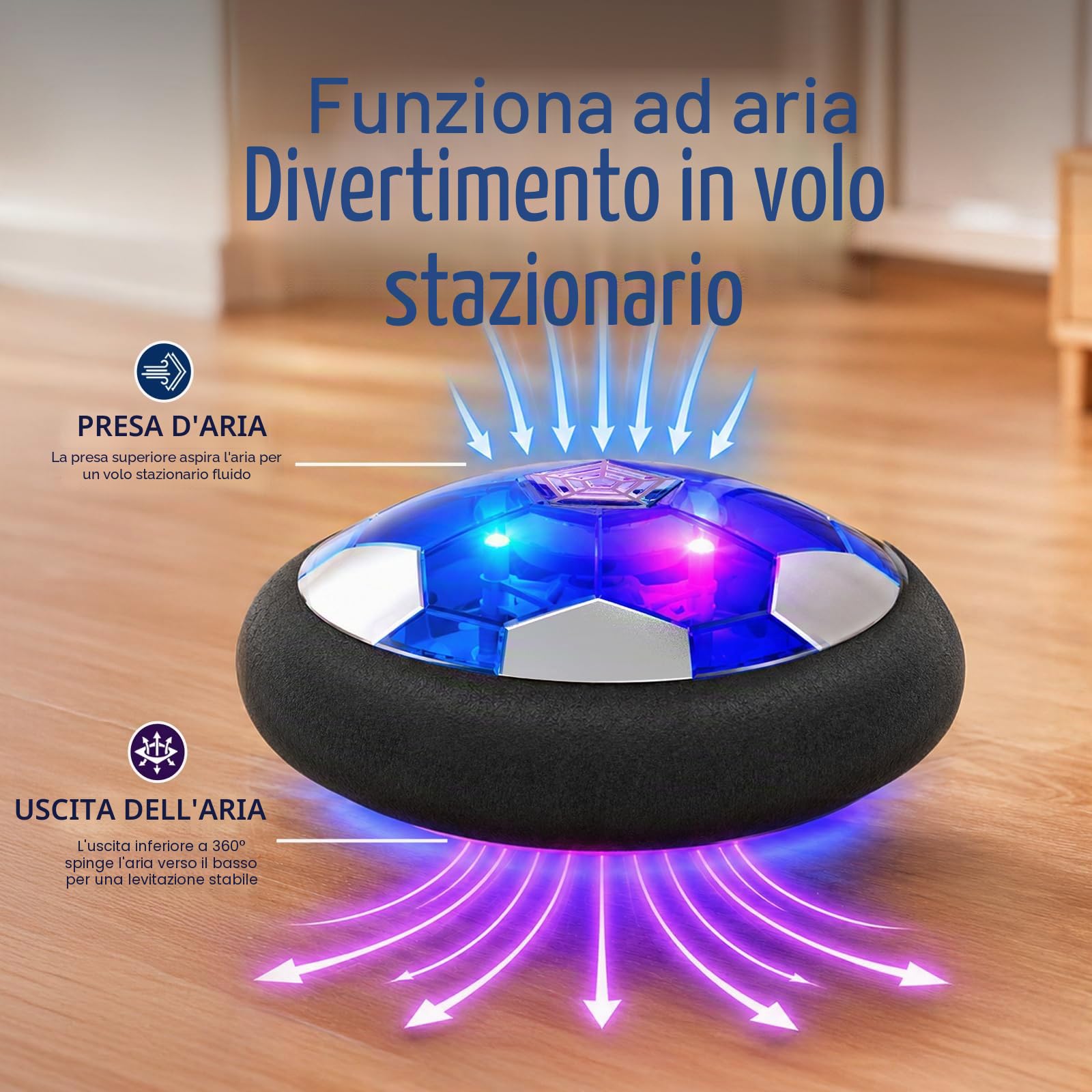 Pallone da Calcio Fluttuante Ricaricabile con Luci LED, Hover Soccer Ball per Bambini 3-10 Anni, Giocattolo Calcio Indoor con Paraurti in Schiuma, Regalo Natale e Compleanno per Ragazzi e Ragazze